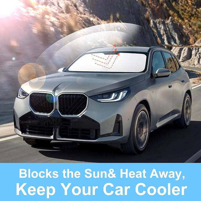 TINGLU Sun Shade for BMW X3 2025 2026 Accessories Windshield Sun Shade Window Shade UV Rays Protection Sun Visor Cover with Steering Wheel Sunshade Storage Bag