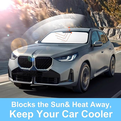 TINGLU Sun Shade for BMW X3 2025 2026 Accessories Windshield Sun Shade Window Shade UV Rays Protection Sun Visor Cover with Steering Wheel Sunshade Storage Bag