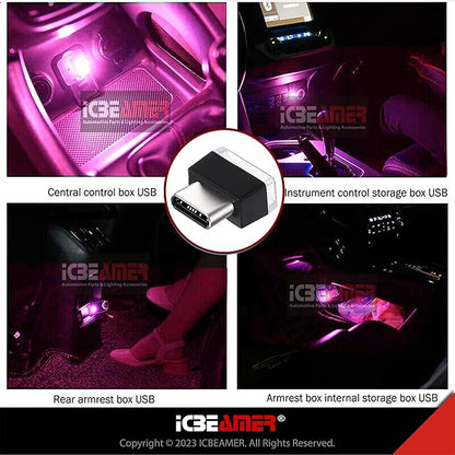 ICBEAMER Type C Adapters Atmosphere Light 1-Pack (Purple) | Universal Plug-in Miniature LED Night Light for Car Interior and Trunk Ambient Lighting, Easy Installation, Energy Efficient
