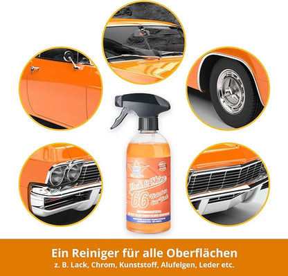Shinykings Wash&Shine 66 WATERLESS Car Wash | Ultra Car Shine Effect | Powerful Car Soap for All Surfaces | Scratch-Free Car Cleaner | 16.9 fl.oz.