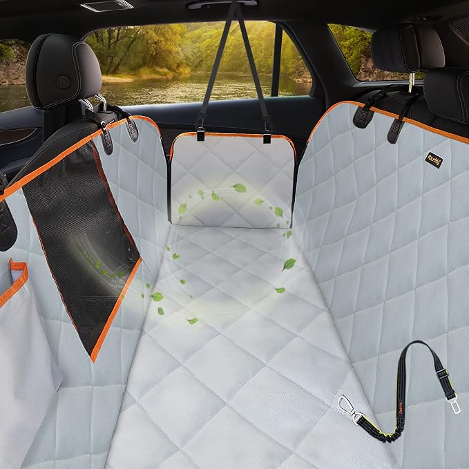 Dog Seat Cover for Tesla Model 3 Waterproof Car Seat Protector with Mesh Window Dog Car Hammock Against Dirt and Fur Anti-Scratch Nonslip Machine Washable Back Seat Cover for Model Y