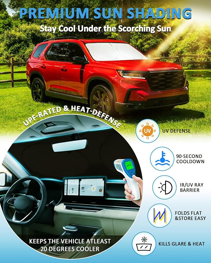 Sun Shade for Honda Pilot 2016-2025 2026 Windshield Sunshade fit for Pilot EX-L Special Edition Elite Edition Touring Accessories Front Window Shield Windshield Cover Sun Visor Protector