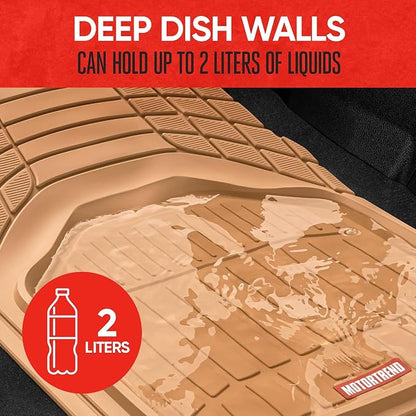 Motor Trend 943-BG FlexTough Defender Car Floor Mats -Next Generation Deep Dish Heavy Duty Contour Liners for Car SUV Truck & Van-All Weather Protection, Trim to Fit Most Vehicles Beige
