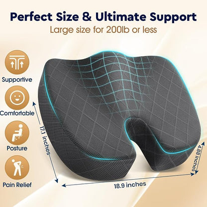 TushGuard Seat Cushion - for Office Chair, Car Seat, Airplane, Bleacher - Sciatica & Coccyx Pain Relief Desk Chair Cushion for Long Sitting Office Workers, Car Drivers(Grey, XXX-Large)