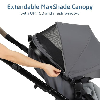 Maxi-Cosi Zelia Pro 5-in-1 Travel System with Mico Pro Infant Car Seat and Baby Stroller Combo, Reversible Seat, Large Wheels, Adjustable Handle, Newborn to Toddler, Lightweight, Sea Salt