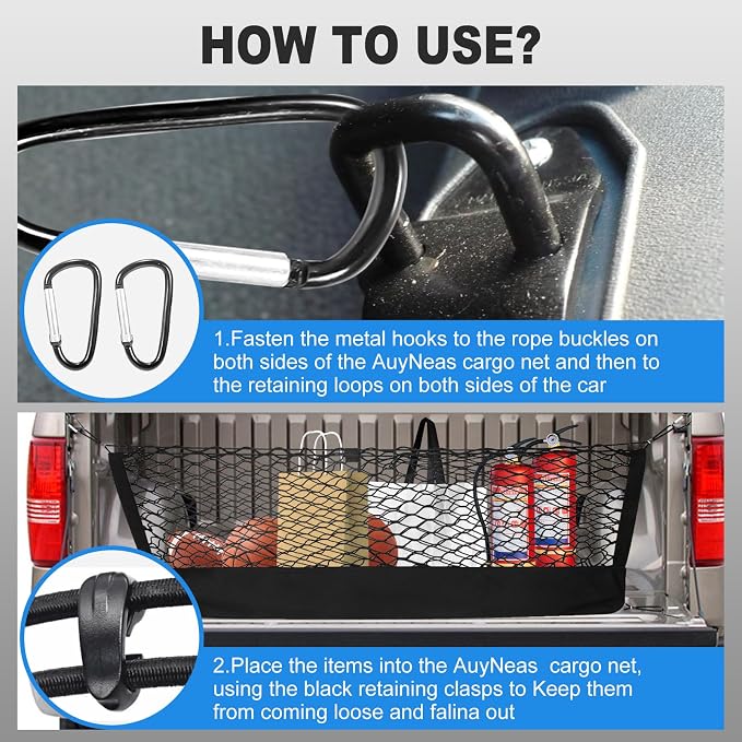 for Toyota Tacoma Envelope Style Truck Bed Cargo Net - Fits 2013-2024 2025 2026 Tacoma Accessories Cargo Net for Pickup Truck Bed - Heavy Duty Carabiners
