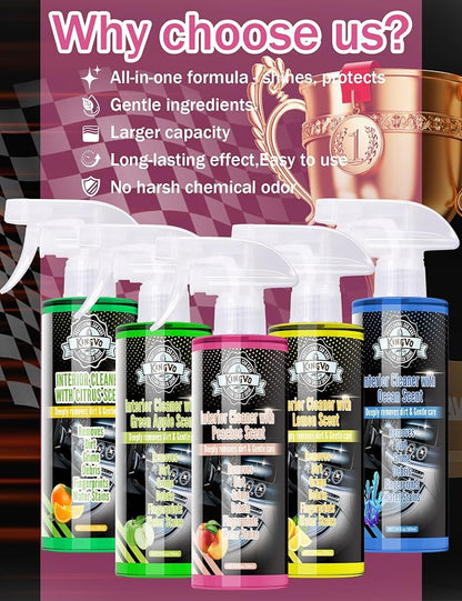 Kingvo Car Interior Cleaner, Interior Cleaner Carpet Dashboard Vinyl Sofa Leather Shiny Car Stuff Detailing Kit Cleaning Supplies,Peach Scent