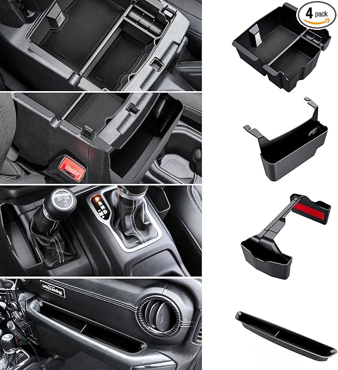 Eamplest 4PCS Center Console Organizer for 2018-2022 2023 Jeep Wrangler JL JLU and Gladiator JT Accessories Gear Shift Side Tray Organizer,Hanging Armrest Storage Box (Not for JK/JKU)