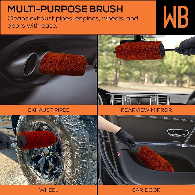 Suds Lab WB Premium Detailing Wheel Brush for All Vehicle Types – 17.7" Ultra-Soft and Scratch-Free Reusable Rim, Wheel, and Tire Brush for Deep Cleaning