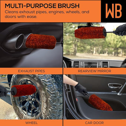 Suds Lab WB Premium Detailing Wheel Brush for All Vehicle Types – 17.7" Ultra-Soft and Scratch-Free Reusable Rim, Wheel, and Tire Brush for Deep Cleaning