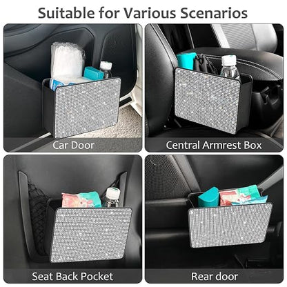 Accmor Bling Car Trash Can, Foldable Vehicle Trash Bin Dustbin Garbage Organizer Storage, Sparkling Crystal Rhinestone Trash Bags Holder Container with 30pcs Garbage Bag Car Accessories for Auto, SUV