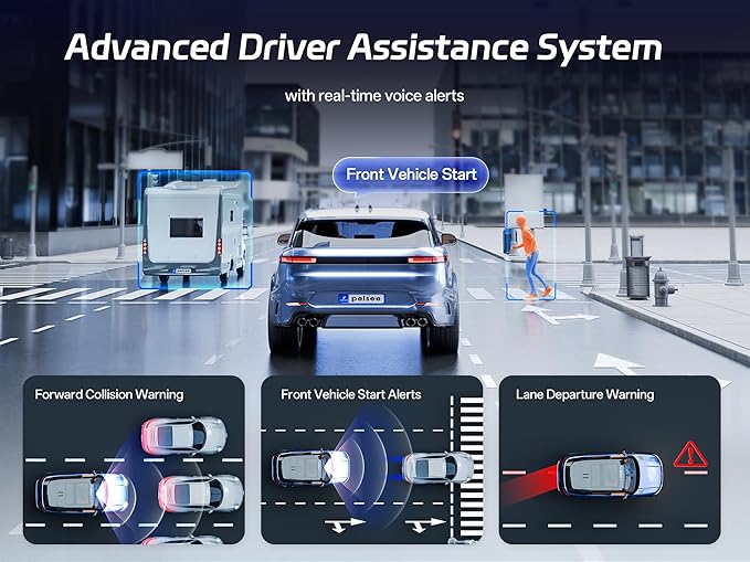 Pelsee S12 Pro Mirror Dash Cam with STARVIS 2 Sensor, Rear View Mirror Camera 5.8GHz WiFi, 4K Front and 1080P Rear Backup Camera for Car, ADAS, Voice Control, Color Night Vision, 64G Meomory Card