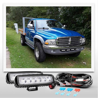 Nilight 2Pcs 18w Spot LED Work Lights LED Pods Fog Lights Off Road Led Lights Driving Lights with16AWG Off Road Wiring Harness Kit-2 Leads