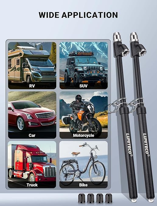 LUMITECO 2-Pack Dual Head Tire Pressure Gauge, Heavy Duty Truck Tire Air Gauge Range 10-150PSI 1-10Bar, Straight-On Pencil Air Pressure Gauge Extended Tube for Semi Truck, Car Tire Pressure Checker