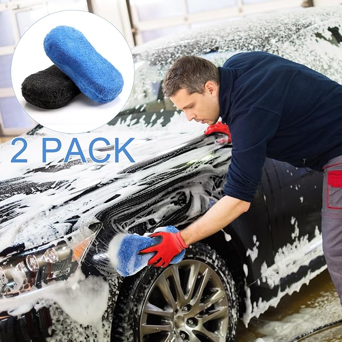 Tanlade 2 Pcs Large Car Wash Sponge for Cleaning, The Microfiber Sponges for Car Washing Supplies, Trucks and Motorcycles (Blue,Gray)