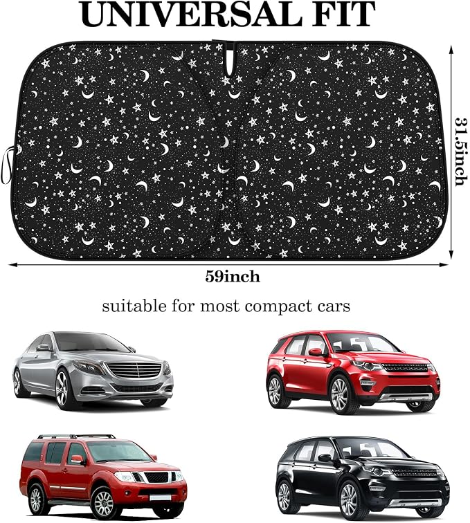 Woanger Windshield Sun Shade Foldable Car Front Window Covers for Car Accessories Sun Heat UV Rays Visor Protector Protection for Universal Cars SUV Truck (Starry Night)