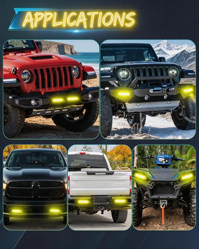 6 Inch Yellow Flush Mount LED Pods Flush Mount Bumper Light Reverse Lights | 2PCS 120W Spot Beam Flush Mount Fog Light with DT Wiring Harness Kit Rear Bumper Driving Backup Lights for 4x4 Offroad Truck