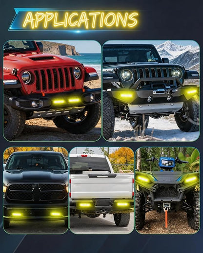 6 Inch Yellow Flush Mount LED Pods Flush Mount Bumper Light Reverse Lights | 2PCS 120W Spot Beam Flush Mount Fog Light with DT Wiring Harness Kit Rear Bumper Driving Backup Lights for 4x4 Offroad Truck