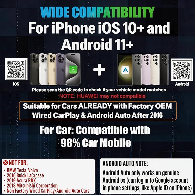 2026 Wireless CarPlay & Android Auto Adapter 2-in-1, WiFi Dual Core,Bluetooth CarPlay Dongle Converts Wired to Wireless, Fast Auto-Connect, for Apple iPhone & Android,USB/Type-c