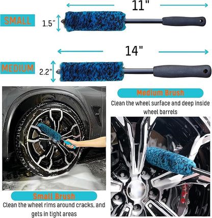 oesee 7PCS Car Wheel Rims Detail Cleaning PRO Wash Kit, Wheel Wash Mitt, Tire Brush, 2PCS Soft Wheels Brush, Detailing Brush, and Tire Dressing Pads, Microfiber Dry Towel Scratch-Free Cleaning