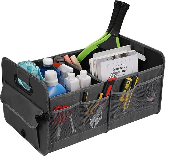 AOKJOY Car Trunk Organizer Car Storage Organizer Collapsible Multi Compartment Car Organizer Adjustable Straps Car Organizer for SUV(Gray)