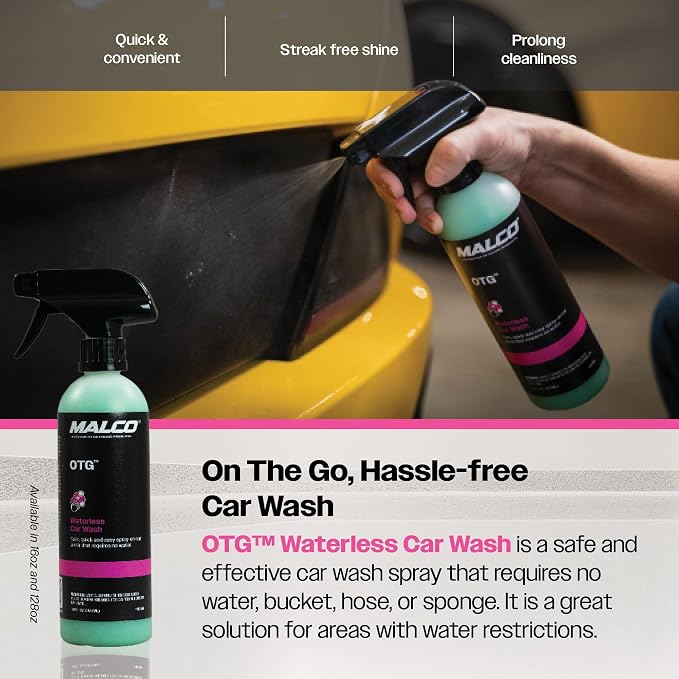 Malco OTG Waterless Car Wash (16 Oz.) - 100% Waterless Car Wash Spray/No Water or Bucket Needed/Safe and Effective Cleaning Solution for Cars/Great for On The Go or Regular Use (199416)
