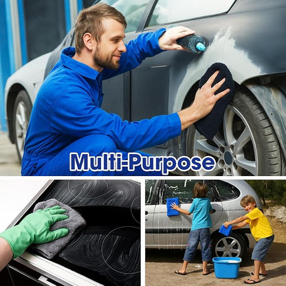 Shimeyao 30 Pcs16 x 16 Inch Edgeless Microfiber Plush Towels for Cars Detailing Drying Wash Polishing Absorbent Cleaning Cloths, 500 GSM (Navy Blue, Gray, Black)