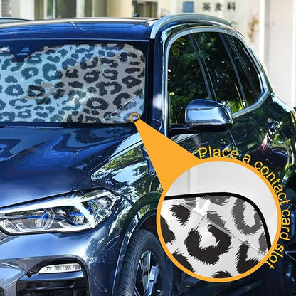 Black White Leopard Print Windshield Sun Shade for Car Auto SUV Truck Foldable Front Window Sunshade Sun Visor Protector Block UV Rays Reflect Heat, 55" x 28"
