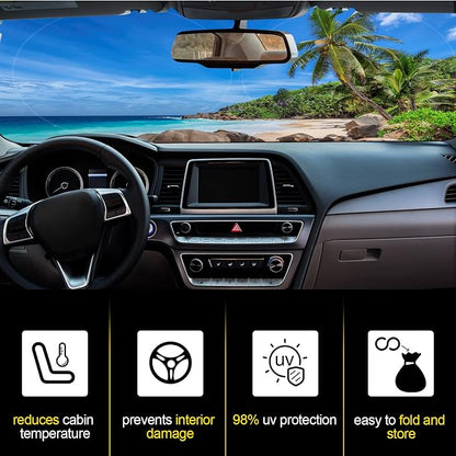 Windshield Sun Shade Foldable Car Front Window Covers for Car Accessories Sun Heat UV Rays Visor Protector Protection for Universal Cars SUV Truck(Beach)