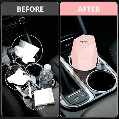 Car Trash Can with Lid - 2-Pack, Interior Accessories for Vehicles, Leakproof Garbage Can with 30 Detachable Trash Bags, Multipurpose Organizers and Storage Solutions for Home and Office (Pink)