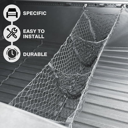 BestEvMod Cargo Mesh Net for Pickup Truck Bed Compatible with Tesla Cybertruck 2026 2025 2024 Accessories Mesh Extra Strong Hook Stretchable Trunk Organizer Cargo Net (3 Pocket, Reinforced POM Hooks)