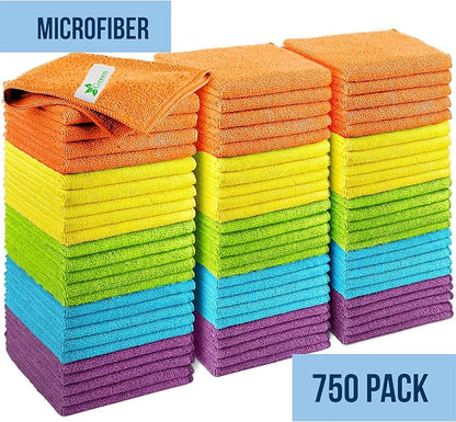 GREEN LIFESTYLE Microfiber Cleaning Cloth 11.5" x 11.5" 750 Pack - Edgeless Microfiber Towels for Cars, Cleaning Rags, Lint Free Car Microfiber Towel, Reusable Cleaning Cloths (Multicolor)