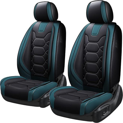 OASIS AUTO Car Seat Covers Front Seats, Sporty Honeycomb Waterproof Faux Leather Protectors, Universal Fit for SUV, Sedan, Truck Interior Accessories (OS-004 Black&Teal)