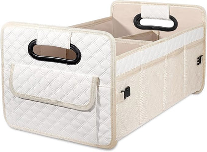 JiatuA Car Trunk Organizer for SUV, Car Storage Organizer Collapsible Multi Compartment Container Box, Adjustable Car Accessories for Women/Men, Large Beige