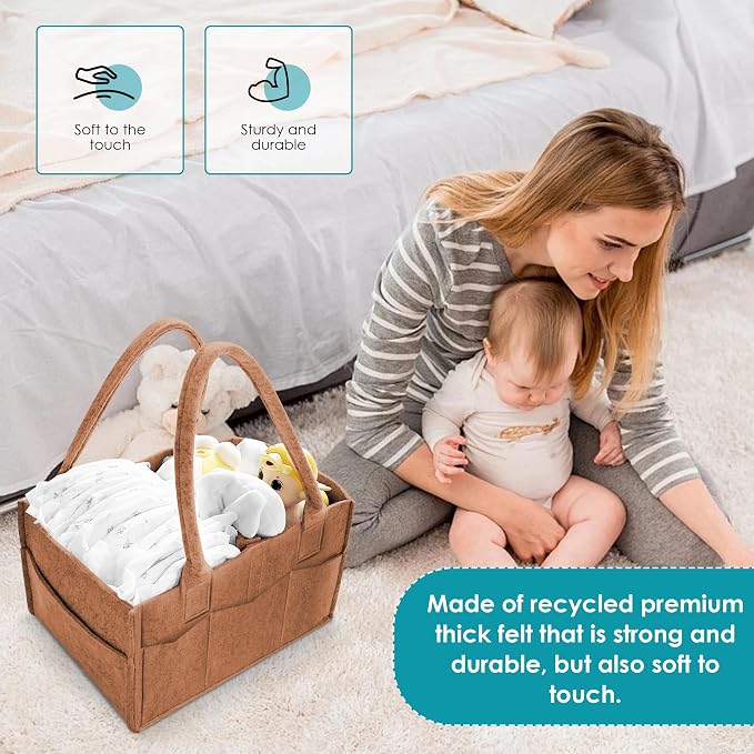 Cute Castle 2 Pack Diaper Caddy Organizer - Portable Baby Caddy Organizer with Handle, Nursery Storage Bin and Car Organizer for Girls, Boys - Baby Gift Basket - Caramel, Large