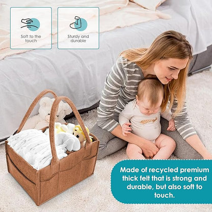 Cute Castle 2 Pack Diaper Caddy Organizer - Portable Baby Caddy Organizer with Handle, Nursery Storage Bin and Car Organizer for Girls, Boys - Baby Gift Basket - Caramel