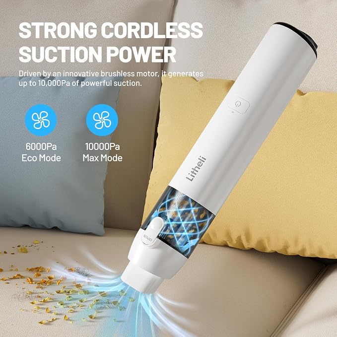 LiTHELi Handheld Vacuum Cleaner Cordless,10000Pa Suction Power with Rechargeable U Battery Ultra Lightweight Mini Car Vacuum,for Car, Home, Pet and Other Crevices, Blue