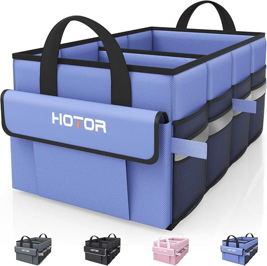 HOTOR Trunk Organizer - Car Organizer with 5 Pockets, Trunk organizer for SUV, Sedan & Van, Car Organization with Sturdy Base Panel for Car Accessories, Blue, 2 Compartments, 21.3"×12.6"×10.6"