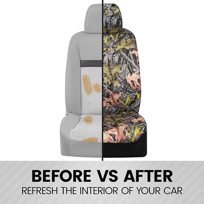 BDK Camo Car, Full Set – Realistic Green Forest Camouflage Automotive Front & Bench Back Seat Cover, Camoflauge Interior Protectors for Auto Truck Van & SUV