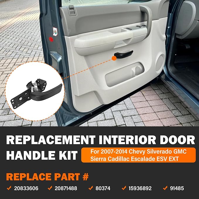 Yinlowa Front Left Driver Side Interior Door Handle Compatible with 2007-2013 Chevy Silverado 1500 Tahoe Suburban Avalanche, GMC Sierra Yukon XL, Cadillac Escalade Replaces 20833606 20871488 80374