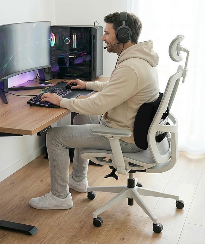 Everlasting Comfort The Original Lumbar Support Pillow for Office Chair - Improves Posture, Promotes Back Pain Relief - Superior Back Support for Gaming and Desk Chairs - Lumbar Pillow for Car, Couch