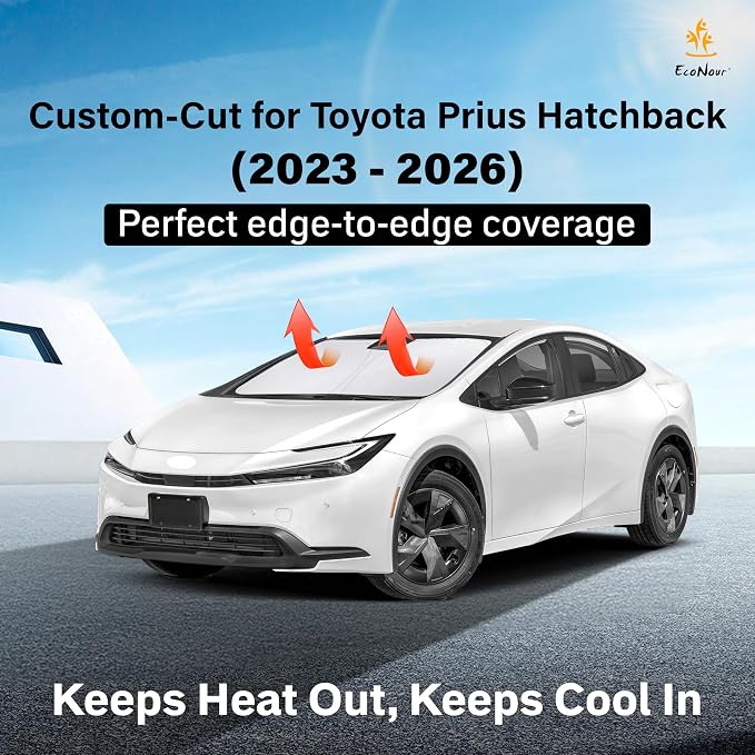 EcoNour Windshield Sunshade Compatible for Toyota Prius Hatchback 2023-2024 2025 2026, Sun Visor for Front Windshield & Window Sun Shade Cover, UV Heat Blocker & Protector, Car Accessories