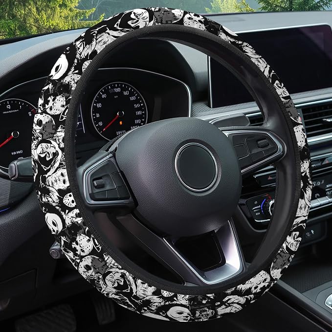 GENANY Horror Mask Steering Wheel Cover, Non Slip Polyester Car Wheel Protector for Car SUV Truck, Universal 15 Inch