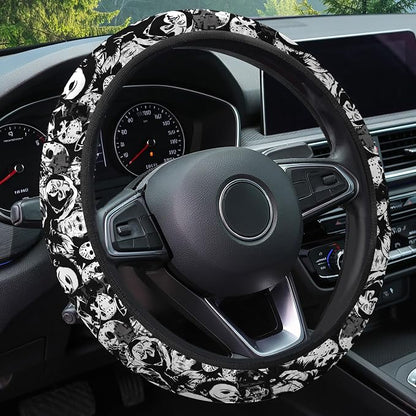 GENANY Horror Mask Steering Wheel Cover, Non Slip Polyester Car Wheel Protector for Car SUV Truck, Universal 15 Inch