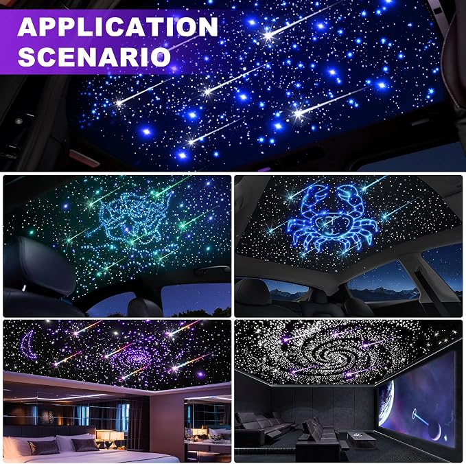 Car Starlight Headliner Kit, 16W Twinkle & Meteor Star Ceiling Lights, 2 in 1 Fiber Optic Light Engine 500pcs*0.02in*9.8ft+240 RGBW Shooting Stars Lights for Car Home Roof Décor