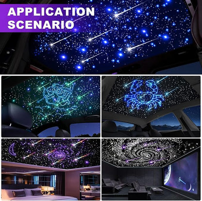 Car Starlight Headliner Kit, 16W Twinkle & Meteor Star Ceiling Lights, 2 in 1 Fiber Optic Light Engine 1000pcs*0.02in*9.8ft+240 RGBW Shooting Stars Lights for Car Home Roof Décor