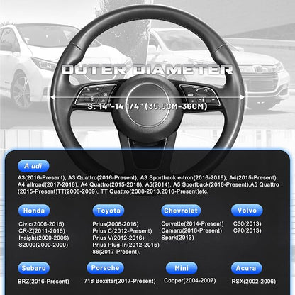 SEG Direct Car Steering Wheel Cover for Prius Civic Model 3 Model Y Camaro, Small Size 14-14.25 inch, Black and Blue Microfiber Leather