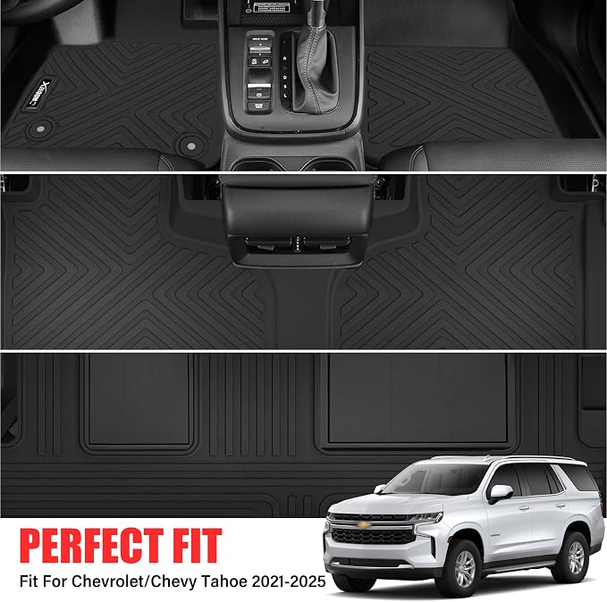 Floor Mats for 2021-2025 2026 Chevrolet/Chevy Tahoe/GMC Yukon 7 Seater with Trunk Mat All Weather TPE Rubber Cargo Liner Full Set for Chevrolet Tahoe/GMC Yukon Accessories (Not for Yukon XL)