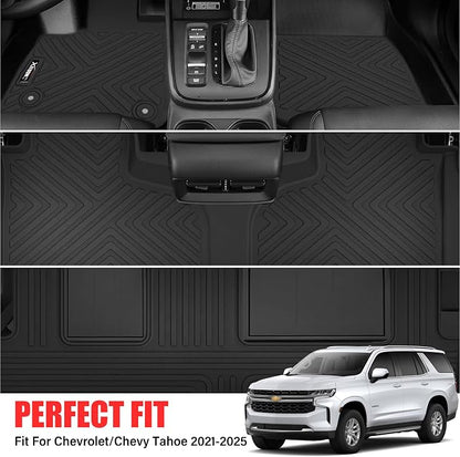 Floor Mats for 2021-2025 2026 Chevrolet/Chevy Tahoe/GMC Yukon 7 Seater with Trunk Mat All Weather TPE Rubber Cargo Liner Full Set for Chevrolet Tahoe/GMC Yukon Accessories (Not for Yukon XL)