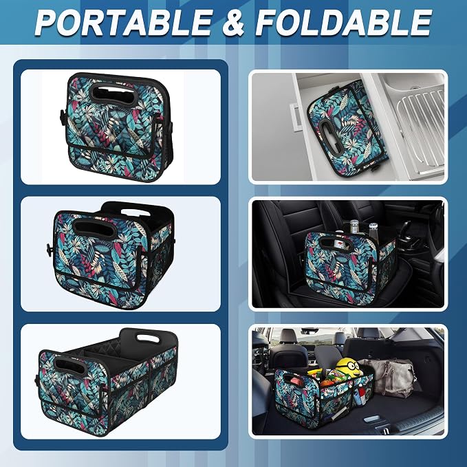 Deosk Car Trunk Organizer for SUV, Car Organizers and Storage with Reinforced Handles, Car Accessories for Women/Men 50L Waterproof Polyester Trunk Organizer(Medium, Leaves)